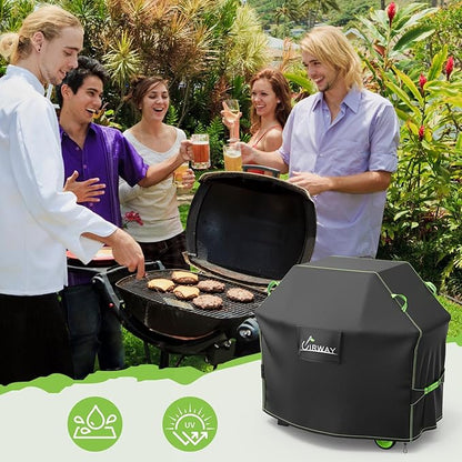 UIRWAY Weber Grill Cover - 55 Inch Heavy Duty Waterproof Barbecue Cover with Reflective Strip Handles and Air Vent, UV & Fade Resistant, Black