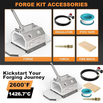 Nelyrho Portable Propane Blacksmith Forge Kit with Double Door, Single Burner, 30PSI Regulator, Knife Making and Beginner Blacksmith Tools