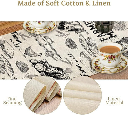 Farm Animals Table Runner, Rustic Farmhouse Cow Pig Rooster Watercolor Coffee Table Center Decor for Home Kitchen Dining Patio Holiday Party Indoor Outdoor Table Decorations, 13"x72" Inch