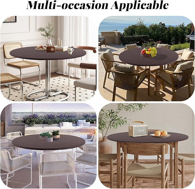 LURKA Round PU Leather Table Cover/Tablecloth with Elastic Hem – Waterproof, Oil-Proof, Scratch-Resistant, Wipeable Spill Protector for Dining Table, Kitchen, Outdoor Party (Coffee, 4FT-Round)