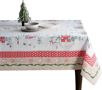 Maison d' Hermine Table Cloth Rectangle Table 100% Cotton 54 x 72 Inches Fall Tablecloth Reusable Everyday Use for Thanksgiving Christmas Decorations Dining Farmhouse Party (Rural Christmas)