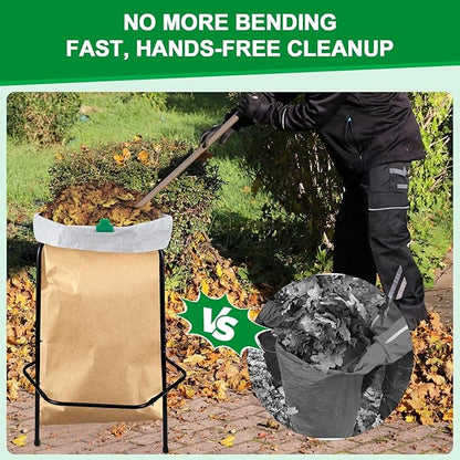 Aobiono Leaf Trash Bag Holder Stand, Garbage Bag Support Frame for 30-55 Gallon Lawn Bags, for Yard Kitchen Garden Outdoor Camping Waste, with Reusable Bag Clips, Heavy Duty (Black)