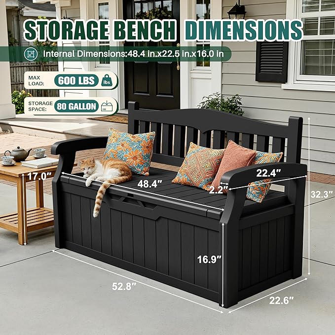 Devoko 80 Gallon Storage Bench Deck Box Waterproof&Lockable | Outdoor Benches - Image 2
