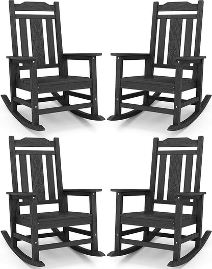 SERWALL Oversized Outdoor Rocking Chairs Set of 4, HDPE Patio Rocker, All by Unknown