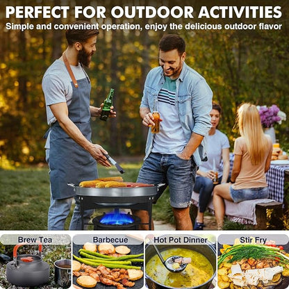 Llamaviva 90,000 BTU Portable Propane Burner Stove Cast Iron Single Burner for Outdoor Wok Cooking 0-20 PSI Adjustable Regulator & 4 ft Hose - Lightweight & Easy to Carry for Camping