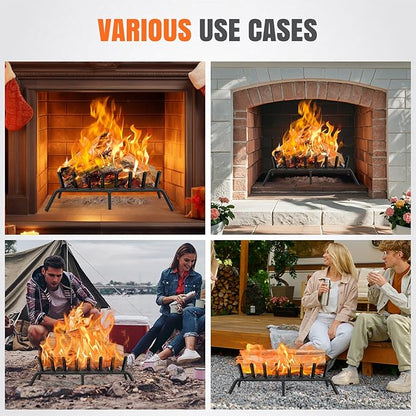 INNO STAGE Fireplace Grates with Ember Retainer - 27 Inch Fireplace Log Grate, Firewood Wood Log Holder Rack, Inside Wrought Cast Iron Fire Grate for Hearth Indoor Outdoor Camping