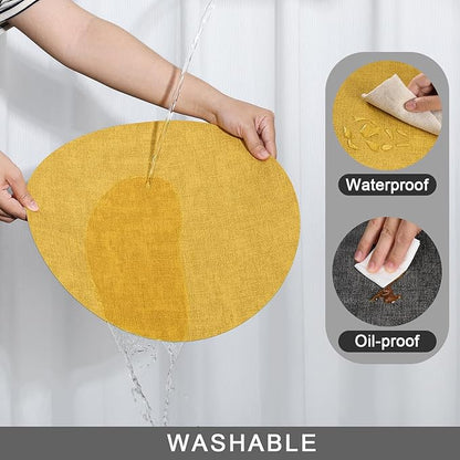 Myir JUN Round Placemats, Dual Sided Faux Leather Place Mats Set of 4 Indoor/Outdoor Non-Slip Washable Table Mats (Gray Yellow)