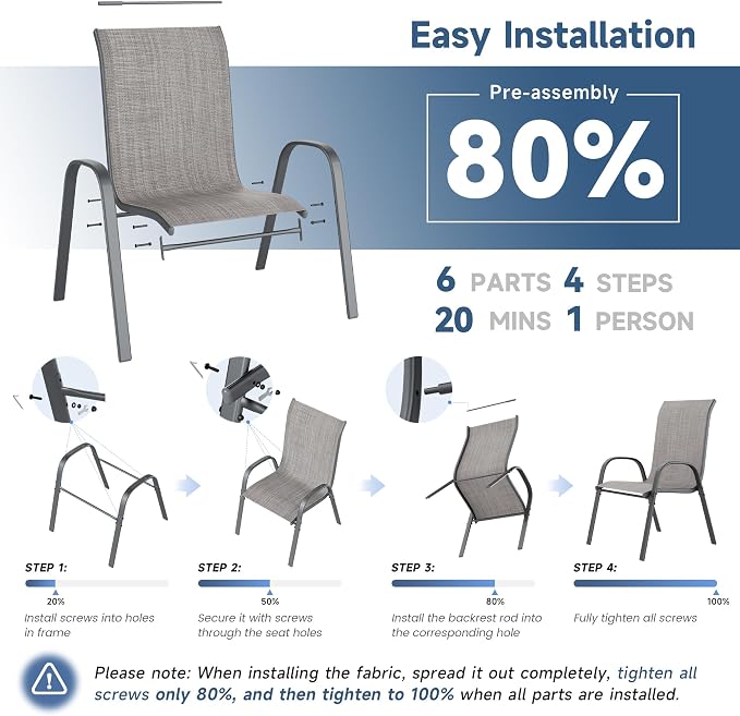 Amopatio Patio Chairs Set of 6, Outdoor Stackable Dining Chairs - Image 6