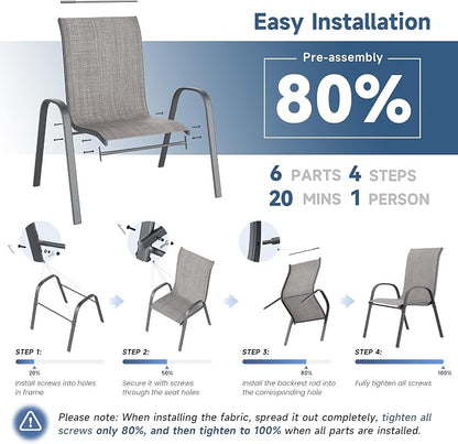 Amopatio Patio Chairs Set of 6, Outdoor Stackable Dining Chairs - Image 6
