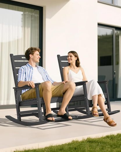 SERWALL Outdoor Rocking Chair Set of 6, Oversized HDPE Rocker, All Weather - Image 9