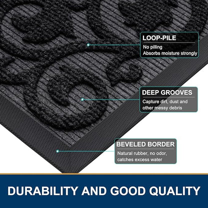 Smiry Welcome Door Mat Outside Entrance, Heavy Duty Trap Dirt and Moisture Easy Clean Low Profile Patio Porch Indoor Outdoor Front Doormat for Entry, 47x32 Inch, Black