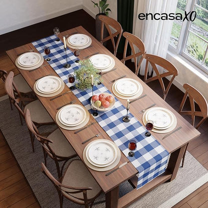 Encasa XO Cotton Dining Table Runner | Buffalo Blue Checks | Size 13x59 in - Machine Washable & Durable