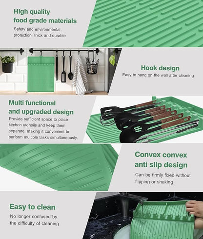 Silicone Griddle Tools Mat for Blackstone - Large Silicone Spatula Mat with Drip Pad - Griddle Mats BBQ Grill Accessories - Side Shelf Mats Grill Pad for Blackstone Griddles Accessories (Light Green)