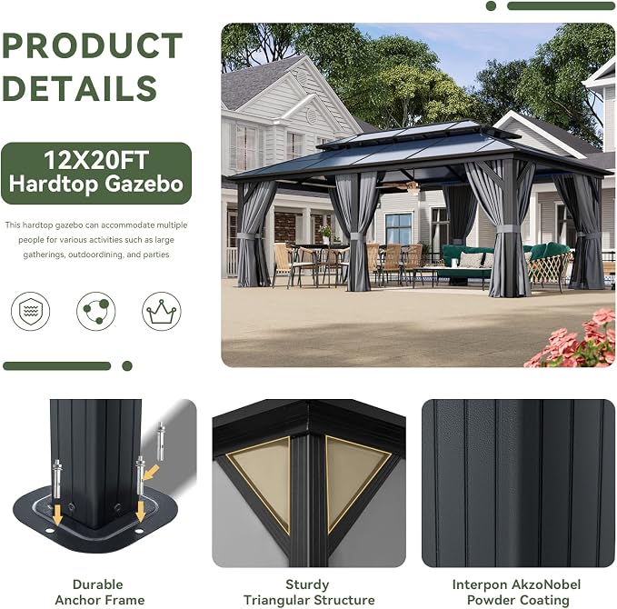 Aoxun 12'x20' Hardtop Gazebo - Image 6