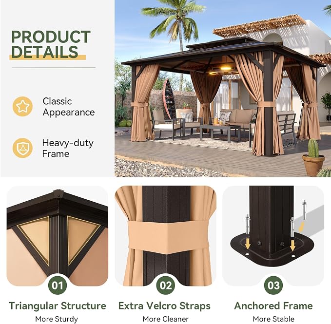 Aoxun 12'x10' Hardtop Gazebo - Image 6