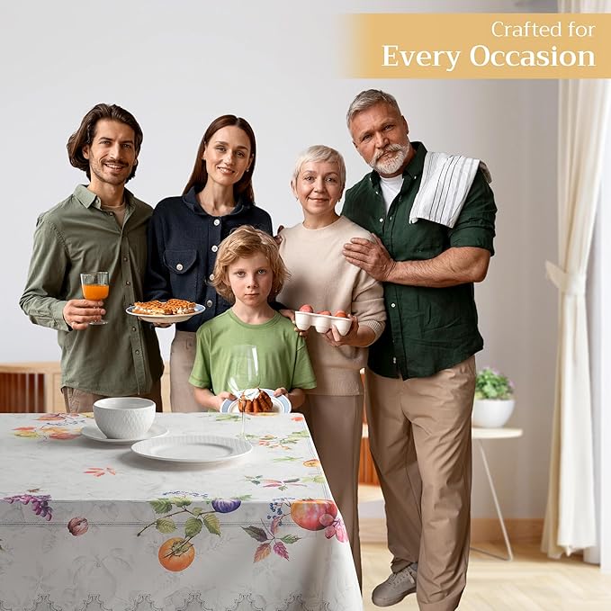 Maison d' Hermine Table Cloth Rectangle Table 100% Cotton 54 x 72 Inches Fall Tablecloth Reusable Everyday Use for Thanksgiving Christmas Decorations Dining Farmhouse Party (Fruit D'Hiver)