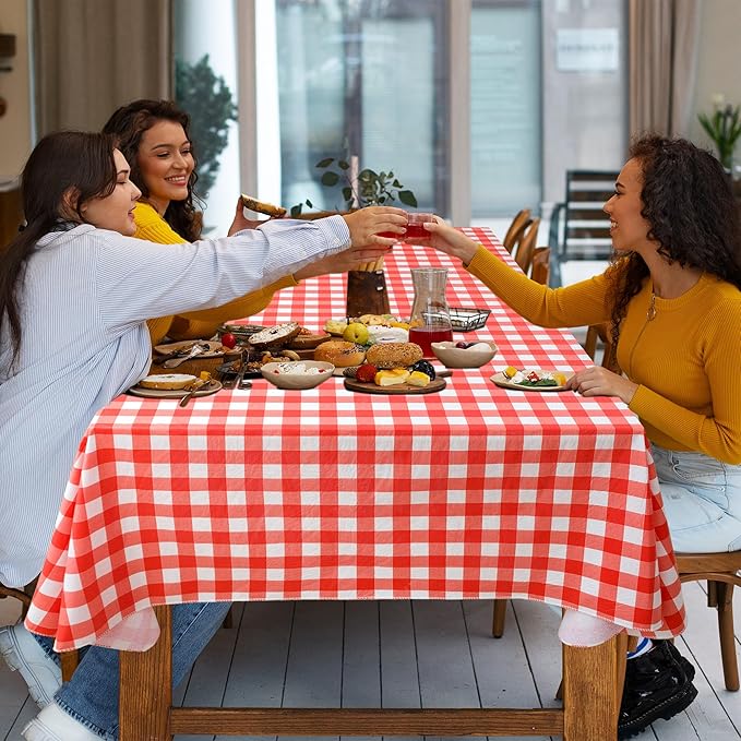 Nasitos 2 Pack Vinyl Table Cloth Flannel Backed 60x102 Inch-Rectangle Waterproof Tablecloth Checkered Red and White, Wipeable Plastic Table Cover for Dinner Party, Kitchen, Outdoor
