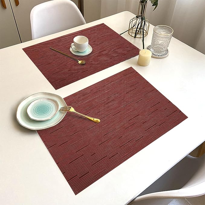 Placemats Set of 12 Washable&Wipeable Place mats for Dining Table Kitchen Indoor Outdoor Table Mats Heat Resistant Non Slip Woven Vinyl Table Placemats (Red，12PCS)