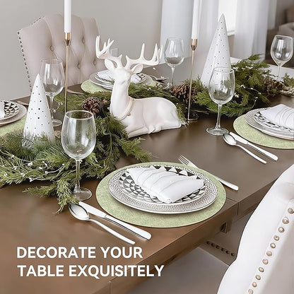 13" Round Placemats Set of 12, Reversible Faux Leather Heat Resistant Table Mats, 100% Waterproof Oilproof Wipeable Table Protective Placemats for Vinyl, Washable for Indoor (12, Light Green)