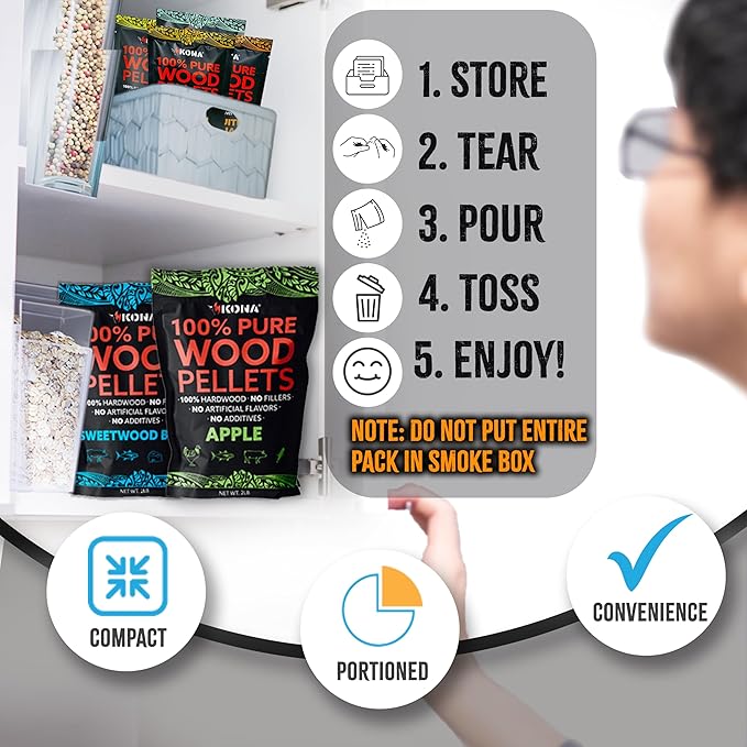 Kona Wood Pellets Intended for The Ninja Woodfire Grill, 12 Single-Use Pouches (4 Flavors)