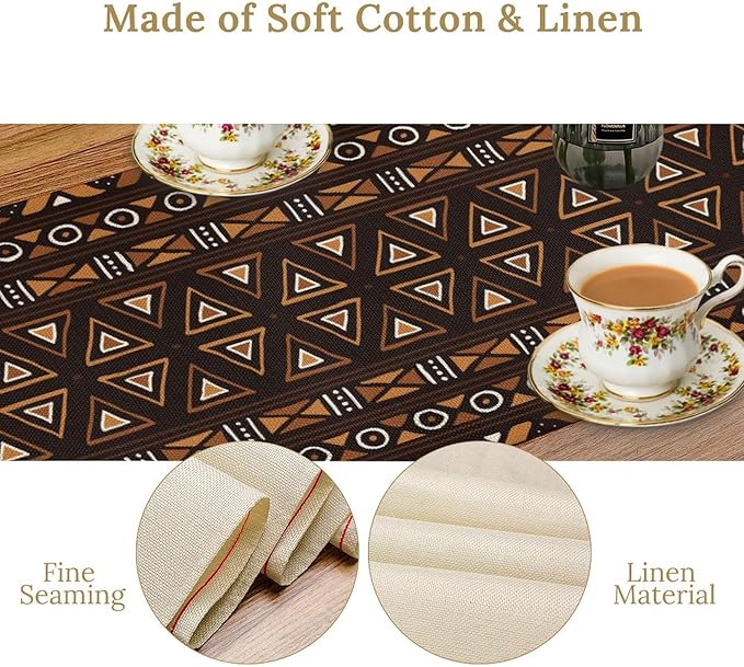 African Table Runner, Geometric Motifs Southwestern Native Tribal Ethnic Table Runner for Dining Kitchen Farmhouse Party Coffee Home 13x36in