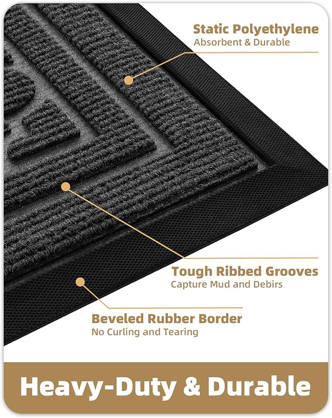 Color&Geometry Front Door Mat Outside Entrance, Heavy Duty Non Slip Low Profile Doormat for Entryway, Trap Dirt and Moisture Welcome Mats All-Weather, Easy Clean, Patio, Garage, 17"x30" Grey