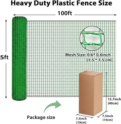 Garden Temporary Safety Fence, 5'x100' Roll with 50 Zip Ties, Resuable Plastic Mesh Fence for Garden Fencing, Construction, Snow Fencing, Animal Barrier, Poultry, Deer, Patio, Green