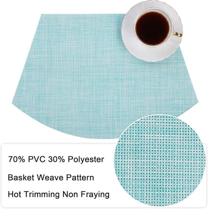 SHACOS Wedge Placemats Set of 4 Woven Vinyl Round Table Placemats Wipe Clean Round Table Mats Indoor Outdoor, Blue