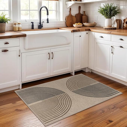 Easy Jute Rainbow Entryway Rug, 2x3 Washable Non-Slip Indoor Outdoor Doormat, Neutral Boho Farmhouse Small Kitchen Rug Modern Abstract Throw Rugs for Entrance Bedroom Bathroom