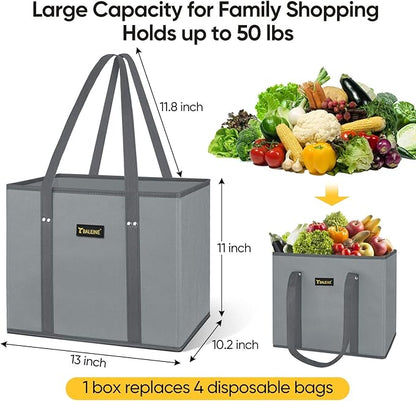 BALEINE 3Pk Reusable Grocery Bags, Foldable Shopping Bags for Groceries with Reinforced Bottom & Handles (Reindeers)
