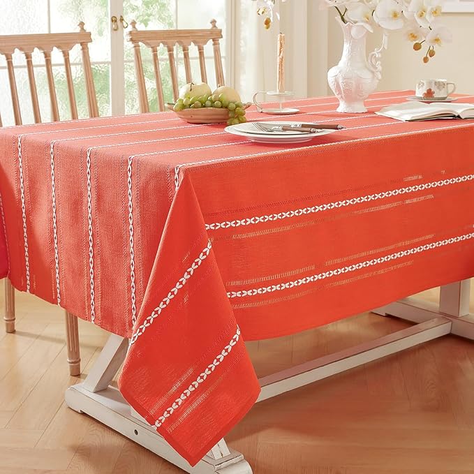 Chassic 60 x 60 inches Farmhouse Style Linen tablecloths, Wrinkle Resistant Washable Dining Room Table Cloths for Square Tables - Hemstitch Maple Orange