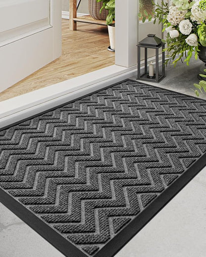 DEXI Front Door Mat Outside Entrance, 2x4 ft Rubber Entry Doormat Heavy Duty, Welcome Mats Non Slip for Inside House Floor Entryway Double Doors Exterior Patio, Chevron Dark Grey