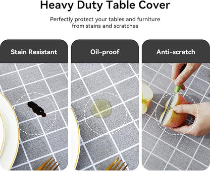 Romanstile Rectangle Vinyl Tablecloth, 100% Waterproof Oil-Proof Checkered Plastic Table Cloth, Heavy Duty Wipeable Table Covers for Dining, Camping, Picnic, Outdoor - 54 x 78 Inch, Grey