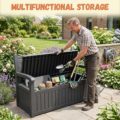 100 Gallon Outdoor Storage Bench, Lockable Patio Storage Bench, - Image 2