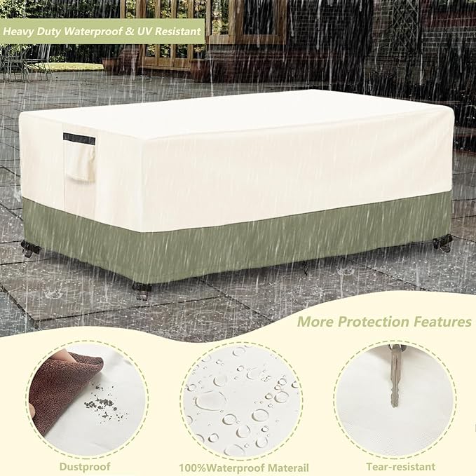 Outdoor Coffee Table Cover 42 W x 26 D x 16 H Inches,600D Heavy Duty Waterproof Outdoor Table Cover,Patio Rectangle Table Covers,Beige