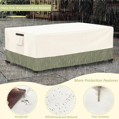 Outdoor Coffee Table Cover 42 W x 26 D x 16 H Inches,600D Heavy Duty Waterproof Outdoor Table Cover,Patio Rectangle Table Covers,Beige