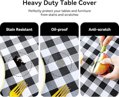 Romanstile Rectangle Vinyl Tablecloth, 100% Waterproof Buffalo Gingham Plastic Table Cloth, Heavy Duty Wipeable Checkered Table Covers for Outdoor, Camping, Picnic, Patio - 60 x 120, Black and White