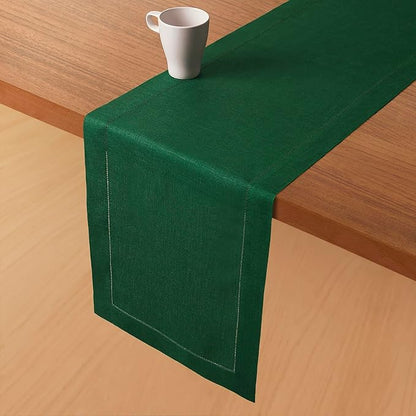 D'Moksha Homes Linen Forest Green Table Runner 36 Inches - 100% Pure Linen Small Table Runner 14 x 36 Inch Ideal for Dresser, Coffee Tables, St Patricks Day, Easter - Classic Hemstitch
