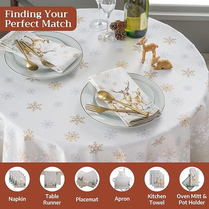 Maison d' Hermine Table Cloth Round Table 100% Cotton 63 Inches Fall Tablecloth Reusable Everyday Use for Thanksgiving Christmas Decorations Dining Farmhouse Party (Deer in The Woods)