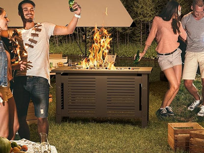 U-MAX Fire Pit Table, 43 Inch Wood Burning BBQ Grill Firepits, Metal Fireplaces with Waterproof Cover, 3 in 1 Fire Pits for Outside Party Barbecue Camping Picnic on Deck Backyard Garden, Black