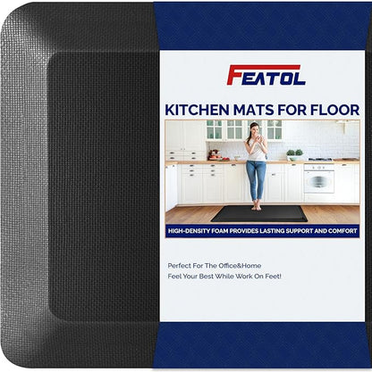 FEATOL Anti Fatigue Mat for Standing, 9/10 Extra Thick Ergonomic Standing Desk Mat, Comfort & Durable Memory Foam Standing Mat at Home,Office All Day (24" x 70", Black, 2PC)
