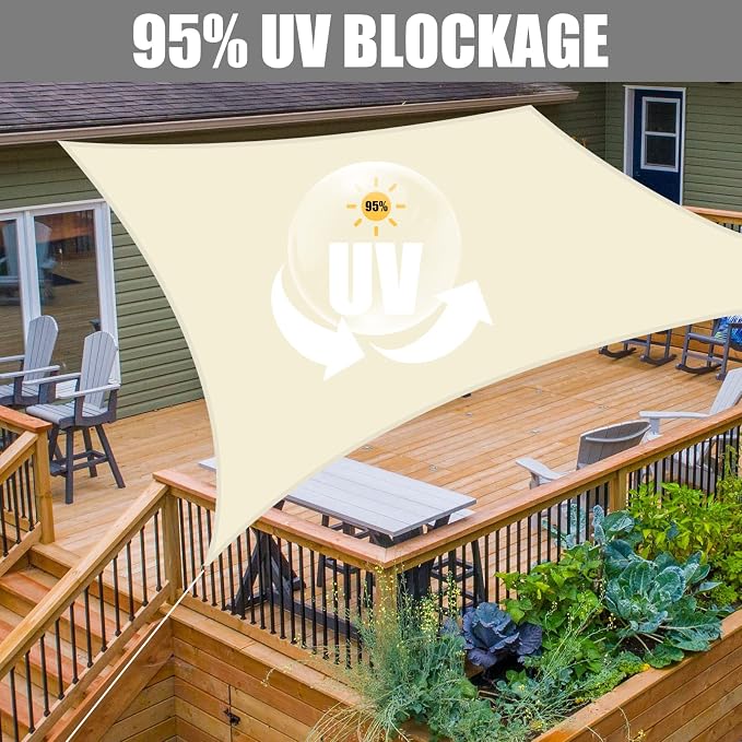 Neween Sun Shade Sail Rectangle Canopy, Waterproof & UV Block Sunshade - Image 3