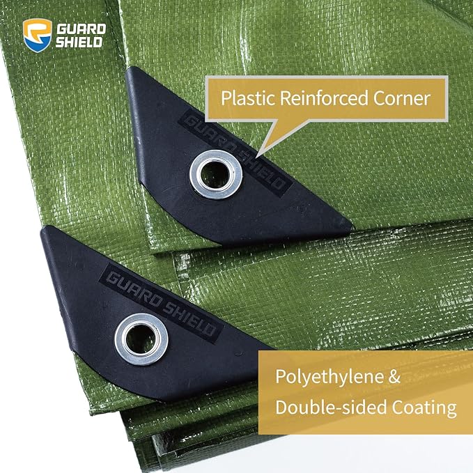 GUARD SHIELD Tarps Heavy Duty Waterproof 16x20 Feet Green Poly Tarp Cover Outdoor Thick UV Resistant Tarpaulin with Grommets 10mil (2-Pack)