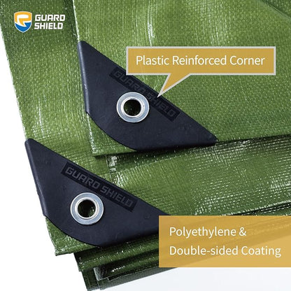 GUARD SHIELD Tarps Heavy Duty Waterproof 12x20 Feet Green Poly Tarp Cover Outdoor Thick UV Resistant Tarpaulin with Grommets 10mil (2-Pack)