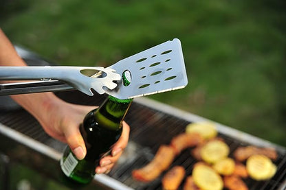 Jokari Pro Grade 6 in 1 Lighted Grill Tool. All in One Cooking Utensil Includes Easy Grip Handle, Spatula, Adjustable Tongs, Knife Blade, Scraper, Bottle Opener and LED Flashlight for Night Grilling.