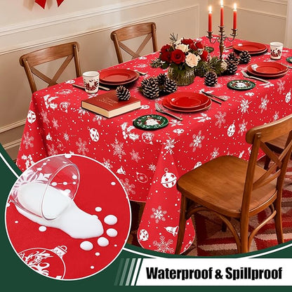 misaya Rectangle Waterproof Vinyl Table Cloth, Wipeable Tablecloth with Flannel Backing, Plastic Table Cover for Dinner, Christmas Party (Bells, 60" x 120")