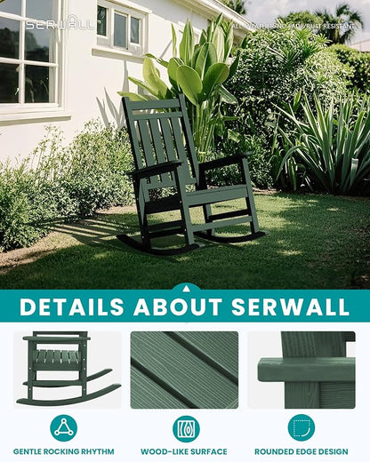 SERWALL Outdoor Rocking Chair Set of 4, HDPE Rocker - Image 4