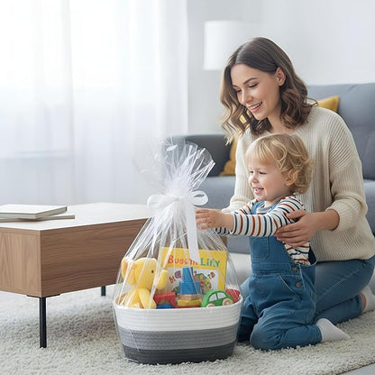 12 Pack Easter Woven Baskets for Gifts Empty Large Cotton Rope Square Storage Baskets with Handle for Organizing Shelves, Toys, Books, Towels, Clothes, 12.6" L x 8.7" w x 6" h(Gray)
