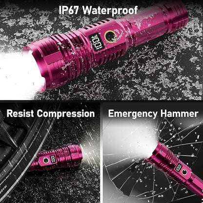 Flashlights High Lumens Rechargeable, LED Super Bright Flash Light Long Beam, Zoomable Linternas with LCD Digital Display, 5 Mode, Waterproof, Powerful Tactical Flashlight for Emergencies Camping Gift