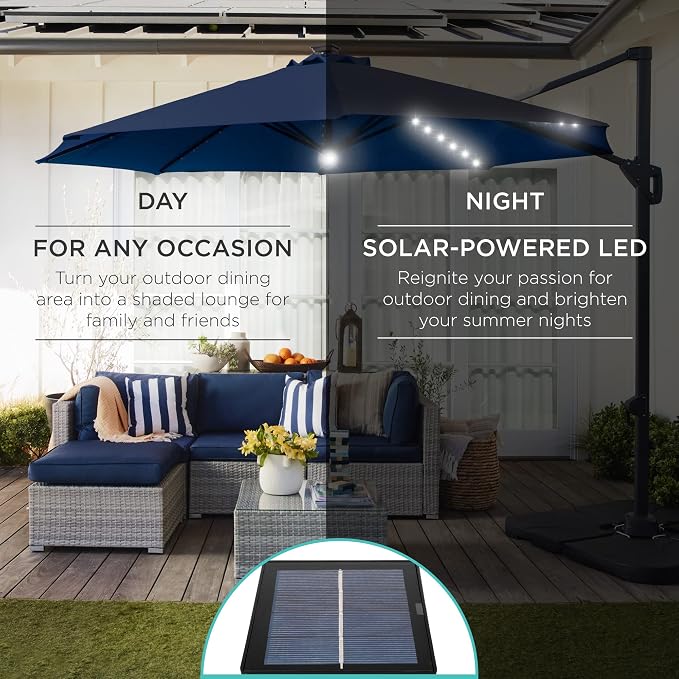 Best Choice Products 10ft Solar LED Cantilever Patio Umbrella, 360-Degree - Image 3